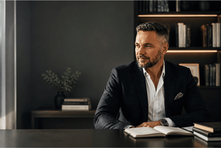 Marko Aleksic, hospitality operations leader, seated at a desk in an executive office