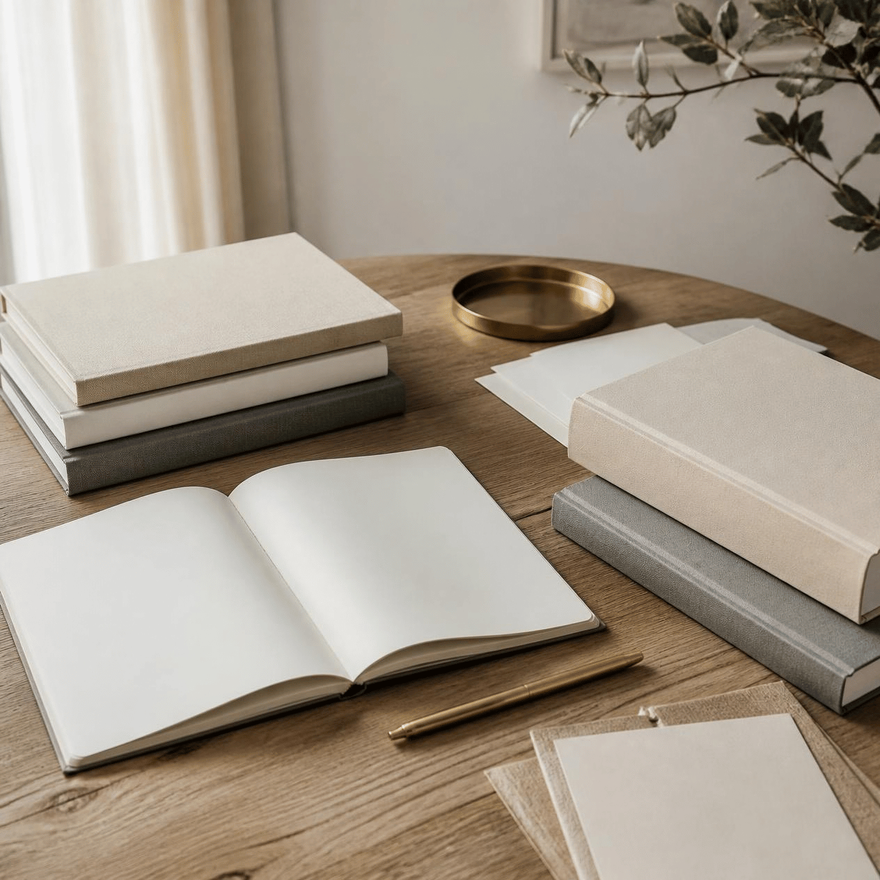 Books & ideas for professional development, with notebooks and practical learning resources on a wooden desk