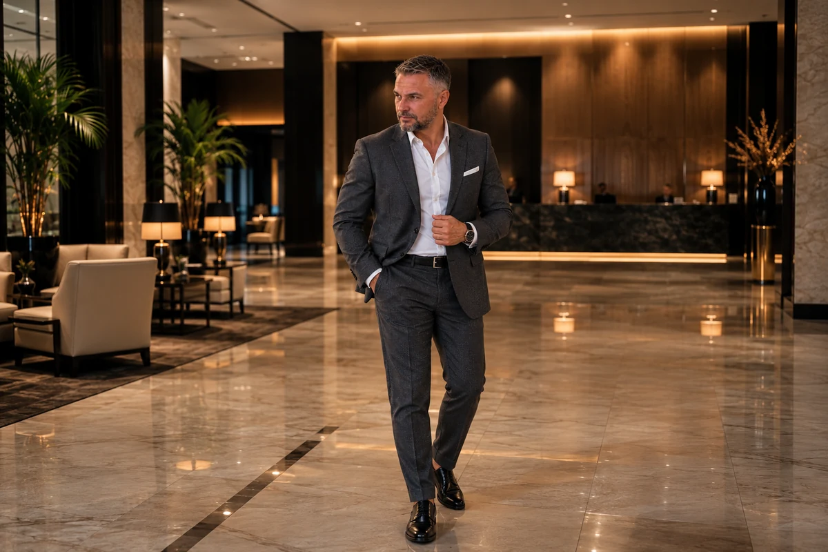 Marko Aleksic, hospitality operations leader, walking through a luxury hotel lobby